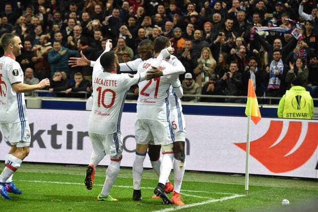 But de Mouctar Diakhaby (lyon) et de ses coequipiers FOOTBALL : Lyon vs Rome - Ligue Europa - 1 8e de finale - 09 03 2017 FredericChambert Panoramic 