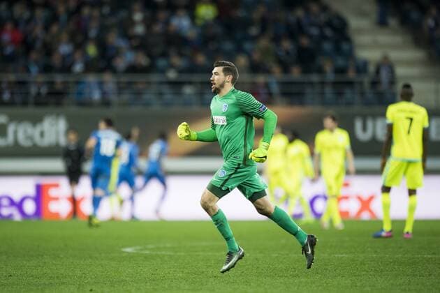 Genk s goalkeeper Mathew Ryan celebrate during a soccer game between Belgian teams KAA Gent and KRC Genk, Thursday 09 March 2017 in Gent, the first leg of the 1 8 finals of the Europa League competition. JASPERxJACOBS  x05062088x