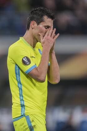 Jeremy Perbet of KAA Gentduring the UEFA Europa League round of 16 match between KAA Gent and KRC Genk on March 09, 2017 at the Ghelamco Arena in Gent, Belgium. KAA Gent v KRC Genk UEFA Europa League 2016 2017 xVIxGerritxvanxKeulenxIVx 7294623