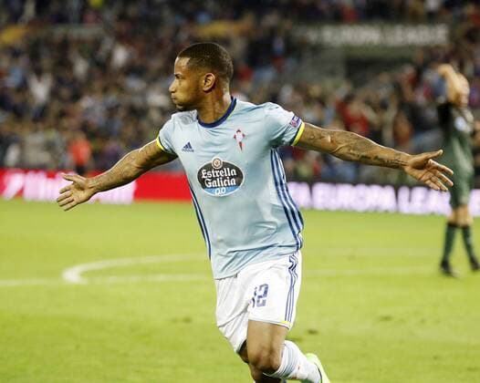 Beauvue. 1 8 first leg match of Europa League between Celta Vigo and FK Krasnodar. In this picture, Beauvue celebrates after scoring. xJORGExLANDINx 