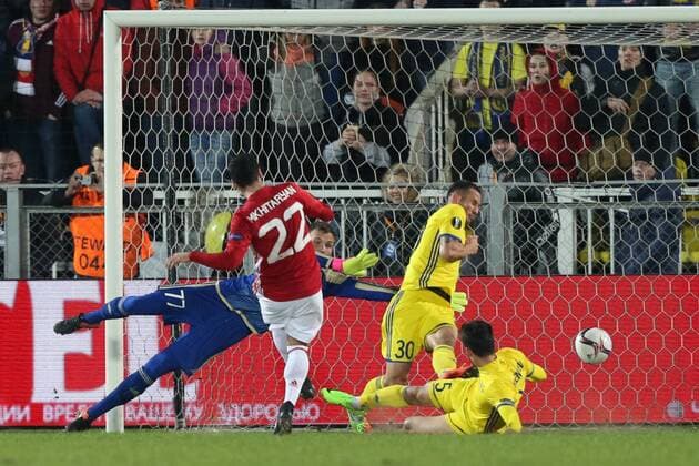 March 9, 2017 - Rostov-On-Don, Russia - Henrikh Mkhitaryan (L) of FC Manchester United ManU vie for the ball during the UEFA Europa League Round of 16, first leg between FC Manchester United and FC Rostov, at Olimp 2 Stadium in Rostov-on-Don, Russia on March 9, 2017. FK Rostov v Manchester United - UEFA Europa League Round of 16: First Leg  - ZUMAn230 20170309_zaa_n230_254 Copyright: xIgorxRussakx