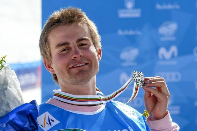 SNOWBOARD, FREESTYLE SKIING - FIS WC 2017 SIERRA NEVADA,SPAIN,11.MAR.17 - SNOWBOARDING - FIS Freestyle Ski and Snowboard World Championships, snowboard slopestyle, finals, men ladies, award ceremony. Image shows Nicolas Huber (SUI) with his bronze-medal. GEPAxpictures xOliverxLerch