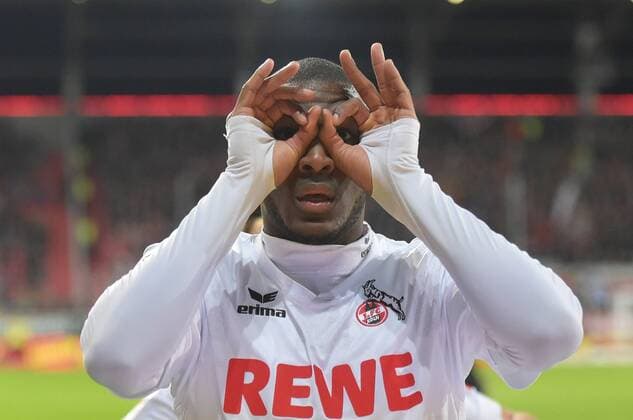 Themen der Woche - SPORT Bilder des Tages - SPORT 11.03.2017, xblx, Fussball 1.Bundesliga, FC Ingolstadt 04 - 1. FC Koeln, emspor v.l. Anthony Modeste (1. FC Köln), Goal scored, Tor zum 1:2, celebrate the goal, Torjubel Ingolstadt