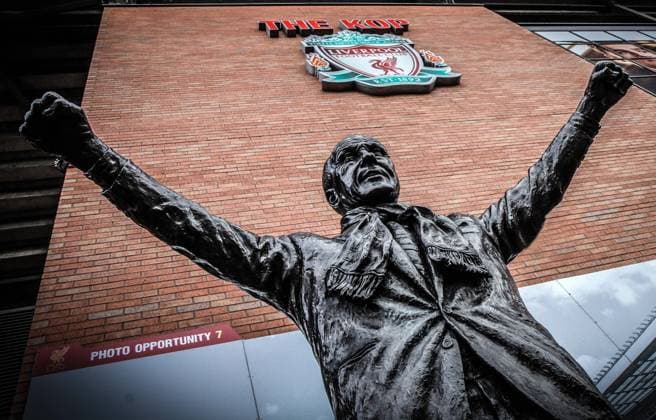 March 12th 2017, Liverpool, Merseyside, England; EPL Premier league football, Liverpool versus Burnley; A view of the statue of legendary Liverpool manager Bill Shankly outside the entrance to the Kop xDavidxBlunsdenx  ActionPlus11855816
