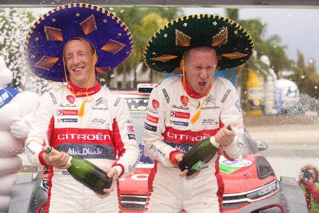 WRC, Meeke und Nagle gewinnen Rallye Mexiko CORRECTS CAPTION British pilot Kris Meeke (L) jubilates with his Irish copilot Paul Nagle after qualifying first at the 14th World Rally Championship of Mexico, in Leon, Guanajuato state, Mexico, 12 March 2017. 14TH WORLD RALLY CHAMPIONSHIP IN MEXICO !ACHTUNG: NUR REDAKTIONELLE NUTZUNG!  Copyright: xUlisesxRuizxBasurtox MEX002 20170312-636249581037524627