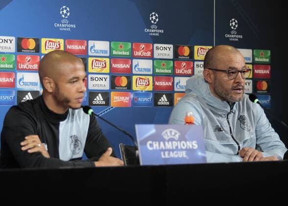 March 13, 2017 - Turin, Italy - Yacine Brahimi and Nuno Espirito Santo during the press conference PK Pressekonferenz before Champions League match between Juventus v Porto, in Turin, on March 13, 2016 Juventus v FC Porto - UEFA Champions League Round of 16: Second Leg Previews  - ZUMAn230 20170313_zaa_n230_023 Copyright: xLorisxRosellix