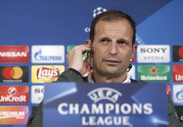 Italy: Soccer Champions League Juventus Juventus coach Massimiliano Allegri attends a press conference PK Pressekonferenz ahead of the Champions League round of 16 second leg soccer match against Porto  IsabellaxBonottox xPacificxPress
