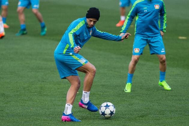 Javier Hernandez Chicharito of Bayer Leverkusen during the training before the match of Uefa Champions League of Bayer Leverkusen at Vicente Calderon Stadium in Madrid, Spain. March 14, 2017.  (20170314080)