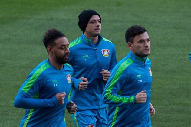 Javier Hernandez Chicharito of Bayer Leverkusen during the training before the match of Uefa Champions League of Bayer Leverkusen at Vicente Calderon Stadium in Madrid, Spain. March 14, 2017.  (20170314056)