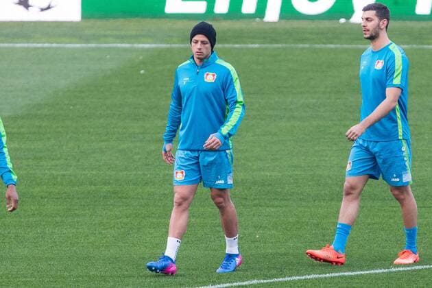 Javier Hernandez Chicharito of Bayer Leverkusen during the training before the match of Uefa Champions League of Bayer Leverkusen at Vicente Calderon Stadium in Madrid, Spain. March 14, 2017.  (20170314065)