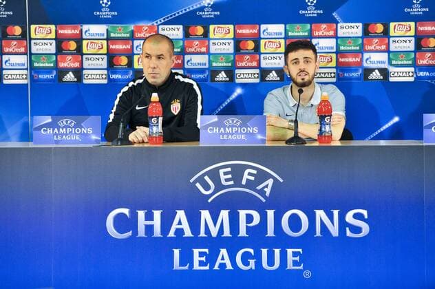 Bernardo Silva (AS Monaco) - Jose Leonardo Nunes Alves Sousa Jardim (coach AS Monaco) FOOTBALL : PK - As Monaco - Champions League - 14 03 2017 NorbertScanella Panoramic 