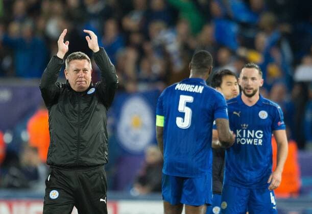 (170315) -- LEICESTER, March 15, 2017 -- Craig Shakespeare (L) Head Coach of Leicester City celebrates victory after the round of 16 second Leg Champions League match between Leicester City and Sevilla FC at the King Power Stadium in Leicester, England on March 14, 2017. Leicester City won the match 2-0 to enter the semifinal with 3-2 on aggregate. ) (SP)BRITAIN-LEICESTER-CHAMPIONS LEAGUE-ROUND OF 16-LEICESTER CITY VS SEVILLA FC JonxBuckle 