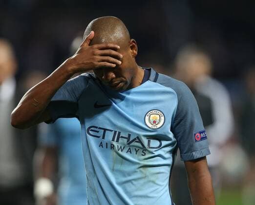 Fernandinho of Manchester City dejected during the UEFA Champions League Round of 16 2nd Leg match at the Stage Louis ll Stadium, Monaco. Picture date: March 15th, 2017. Pic credit should read: David Klein Sportimage EDITORIAL USE ONLY. No use with unauthorised audio, video, data, fixture lists, club league logos or live services. Online in-match use limited to 120 images, no video emulation. No use in betting, games or single club league player publications.