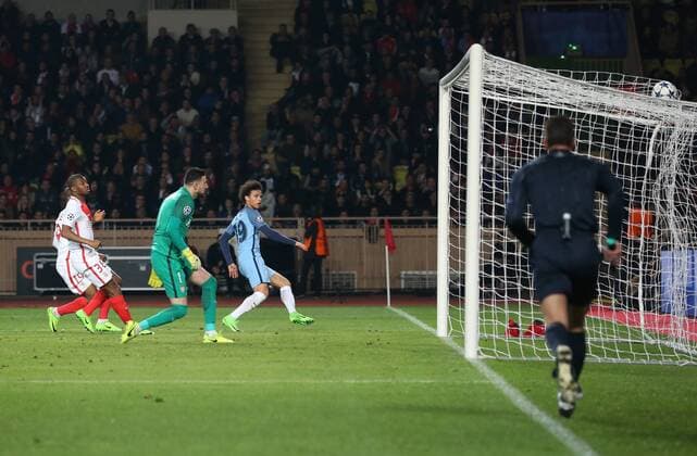 Leroy Sane of Manchester City scores during the UEFA Champions League Round of 16 2nd Leg match at the Stage Louis ll Stadium, Monaco. Picture date: March 15th, 2017. Pic credit should read: David Klein Sportimage EDITORIAL USE ONLY. No use with unauthorised audio, video, data, fixture lists, club league logos or live services. Online in-match use limited to 120 images, no video emulation. No use in betting, games or single club league player publications.