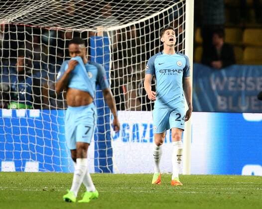 Dejected John Stones of Manchester City during the UEFA Champions League Round of 16 2nd Leg match at the Stage Louis ll Stadium, Monaco. Picture date: March 15th, 2017. Pic credit should read: David Klein Sportimage EDITORIAL USE ONLY. No use with unauthorised audio, video, data, fixture lists, club league logos or live services. Online in-match use limited to 120 images, no video emulation. No use in betting, games or single club league player publications.