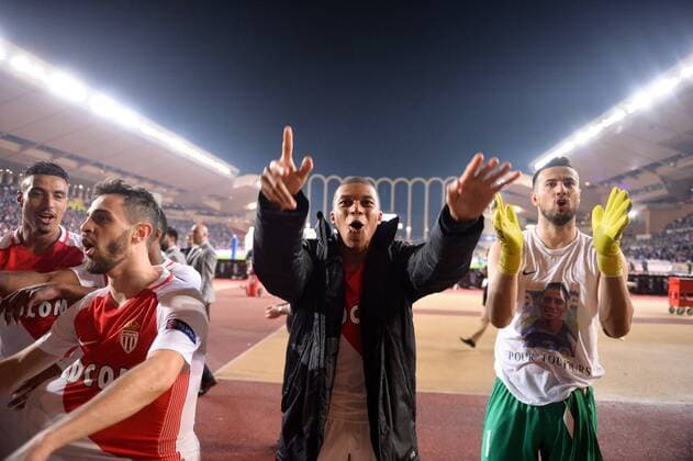Fußball, CL, AS Monaco - Manchester City 29 Kylian MBAPPE (mon) - 10 BERNARDO SILVA (mon) - 01 DANIJEL SUBASIC (mon) - FOOTBALL : AS Monaco vs Manchester City - Champions League - 15 03 2017 AnthonyBIBARD FEP Panoramic 