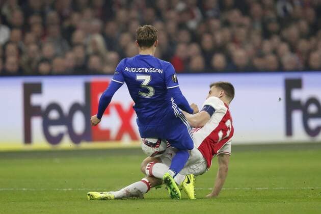 Fußball, EL, Ajax Amsterdam - FC Kopenhagen (L-R) Ludwig Augustinsson of FC Copenhagen, Joel Veltman of Ajaxduring the UEFA Europa League round of 32 match between Ajax Amsterdam and FC Copenhagen at the Amsterdam Arena on March 16, 2017 in Amsterdam, The Netherlands Ajax v FC Kopenhagen UEFA Europa League 2016 2017 xVIxxIVx 7353613