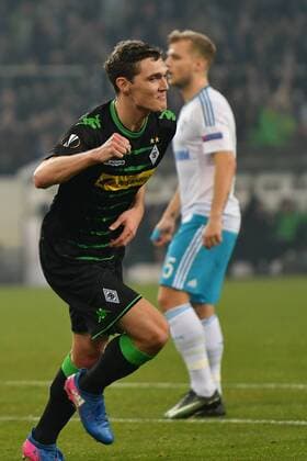 GER, Borussia Mönchengladbach (GER) vs. FC Schalke 04 (GER) 16.03.2017, Borussia Park , Moenchengladbach , Europa Leaque, Achtelfinale, Rueckspiel GER, Borussia Mönchengladbach (GER) vs. FC Schalke 04 (GER) im Bild: Tor für Gladbach durch Andreas Christensen (Gladbach 3),Torjubel Jubel Jubellauf, Foto © nordphoto Meuter nordphotox xMeuter