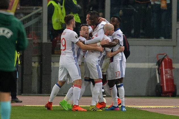 Fußball, EL, AS Rom - Olympique Lyon Esultanza dopo il gol di Mouctar Diakhaby Lione. Goal celebration. Football, Roma 16-03-2017 Europa League 2016 2017 Round of 16 AS Rom - Olympique Lyon AntoxBaldassarre