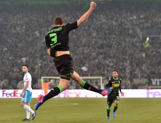 16.03.2017, Fussball, UEFA Europa League, Saison 2016 2017, Achtelfinale, Borussia Moenchengladbach - FC Schalke 04, Andreas CHRISTENSEN (Borussia Moenchengladbach) jubelt