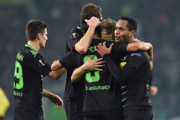 Fußball Europa League Achtelfinale Borussia Mönchengladbach - FC Schalke 04 am 16.03.2017 im Borussia-Park in Mönchengladbach Torjubel zum 2:0 durch Mahmoud Dahoud ( Mönchengladbach ) xRx