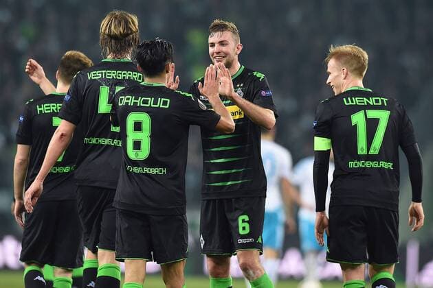 Fußball Europa League Achtelfinale Borussia Mönchengladbach - FC Schalke 04 am 16.03.2017 im Borussia-Park in Mönchengladbach Torjubel zum 2:0 durch Mahmoud Dahoud ( Mönchengladbach ) xRx