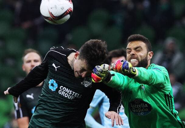 KRASNODAR, RUSSIA - MARCH 16, 2017: FC Krasnodarâ€™s Pavel Mamayev (L) and Celta de Vigoâ€™s goalkeeper Sergio Alvarez in action in their 2016-17 UEFA Europa League Round of 16 Leg 2 football match at Krasnodar Stadium. Celta de Vigo won the game 2-0. Vitaly Timkiv TASS  TS044894