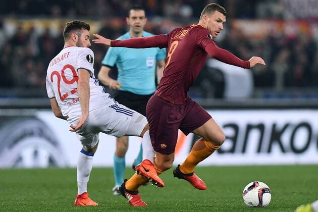 Football, Roma 16-03-2017 Europa League 2016 2017 Round of 16 AS Rom - Olympique Lyon Lucas Tousart-Edin Dzeko 