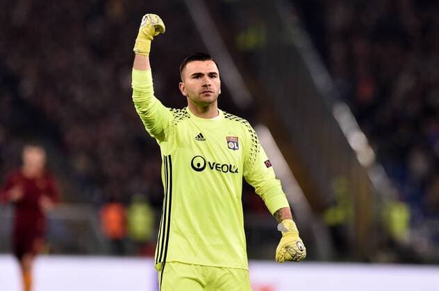 Anthony Lopes of Olympique Lyonnais celebrates after Mouctar Diakhaby of Olympique Lyonnais scored first goal during the UEFA Europa League match between Roma and Olympique Lyonnais at Stadio Olimpico, Rome, Italy on 16 March 2017. Copyright: xGiuseppexMaffiax 14640018