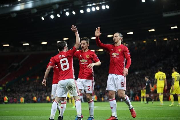 Football - 2016 2017 Europa Cup - Round 16, 2nd leg - Manchester United ManU vs FC Rostov Juan Mata of Manchester United celebrates scoring during the match at Old Trafford. 