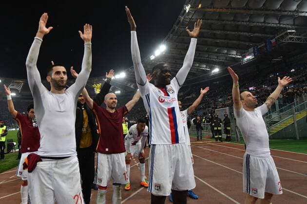 Esultanza del Lyonnais dopo la vittoria. Celebration. Roma 16-03-2017 Stadio Olimpico Uefa Europa League 2016 2017 Round of 16 AS Roma - Olympique Lyonnais Foto Antonietta Baldassarre Insidefoto AntoxBaldassarre