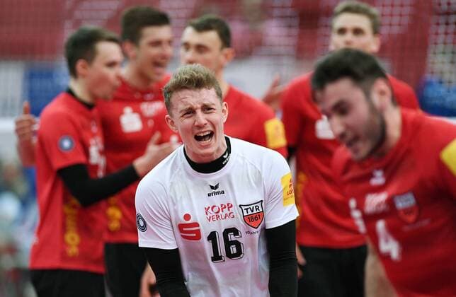 Volleyball 1. Bundesliga Saison 2016 2017 Playdown 18.03.2017 TV Rottenburg - Solingen Volleys JUBEL TV Rottenburg; Johannes Elsaesser 