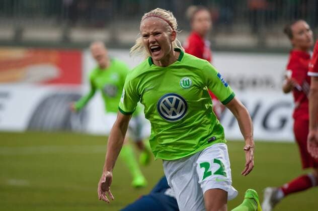 Pernille Harder (VfL Wolfsburg, 22) mit Torjubel, Jubel, Freude über das Tor zum 1:0, Portrait, Nahaufnahme, Einzelfoto, Einzelbild, Fussball, Allianz Frauen-Bundesliga, VfL Wolfsburg - FC Bayern München, xobx