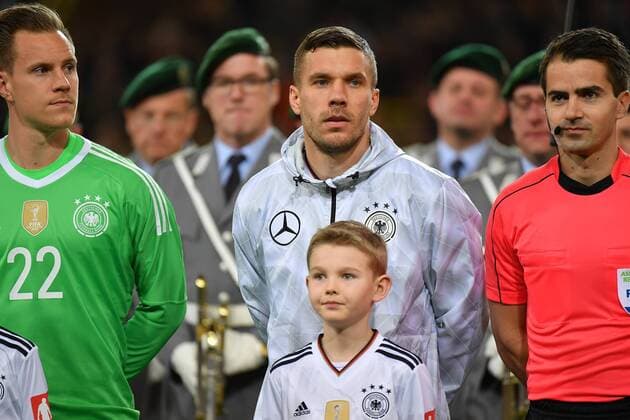 GER, FSP, Deutschland (GER) vs England (ENG) 22.03.2017, Signal-Iduna-Park , Dortmund , GER, FSP, Deutschland (GER) vs England (ENG) im Bild picture shows: mitte Lukas Podolski (Deutschland GER 10), li Marc-André ter Stegen Torwart (Deutschland GER 22), Foto © nordphoto Meuter nordphotox xMeuter