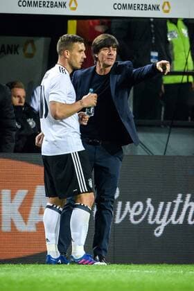 Bundestrainer Joachim Jogi Loew und Kapitaen Lukas Podolski (GER 10) beim Freundschaftsspiel zwischen Deutschland und England am 22.03.2017 in Dortmund Eibner Dortmund Copyright: xSchuelerx xEibnerx-xPressefotox EP_JSE