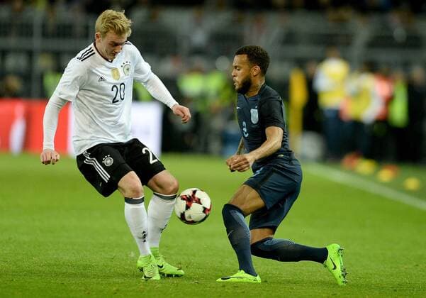 22.03.2017, xfux, Fussball Freundschaftsspiel, Deutschland - England, emspor, v.l. Julian Brandt (Deutsche Fussball Nationalmannschaft DFB), Ryan Bertrand (England) Dortmund