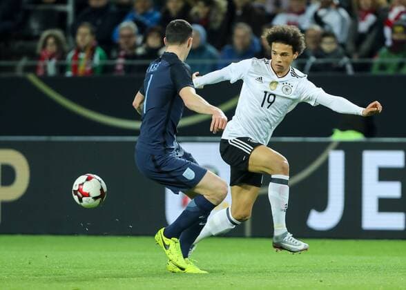 Dortmund, Germany 22.03.2017, Laenderspiel, Deutschland - England, Michael Keane (GBR) und Leroy Sane (GER) im Zweikampf ( DeFodi507