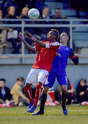 SOCCER - U17 U 17 EURO quali, AUT vs FRA ROHRBACH,AUSTRIA,23.MAR.17 - SOCCER - UEFA European Under-17 Championship, qualifiers, Elite round, OEFB international match Länderspiel Austria vs France. Image shows Thierno Ballo (AUT) and Maxence Caqueret (FRA). GEPAxpictures xMichaelxRiedler