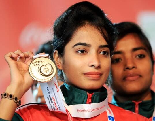 SPECIAL OLYMPICS - SOWWG 2017 GRAZ,AUSTRIA,24.MAR.17 - SPECIAL OLYMPICS, FLOOR HOCKEY - World Winter games Winterspiele Spiele Summer games award ceremony. Image shows a Special Olympics athlete from Bangladesh. GEPAxpictures xMarioxBuehner