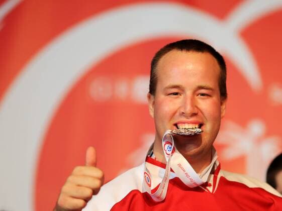 SPECIAL OLYMPICS - SOWWG 2017 GRAZ,AUSTRIA,24.MAR.17 - SPECIAL OLYMPICS, FLOOR HOCKEY - World Winter games Winterspiele Spiele Summer games award ceremony. Image shows a Special Olympics athlete from Canada. GEPAxpictures xMarioxBuehner