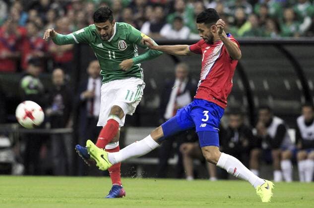 (170325) -- MEXICO CITY, March 25, 2017 -- Mexico s Carlos Vela (L) vies with Costa Rica s Giancarlo Gonzalez during the qualifying match for 2018 Russia World Cup against Costa Rica in Mexico City, capital of Mexico, March 24, 2017. Str) (vf) (SP)MEXICO-MEXICO CITY-FOOTBALL-WORLD CUP QUALIFICATION e STR 