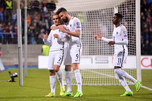 07 Antoine Griezmann (fra) - 09 Olivier Giroud (fra) - 11 OUSMANE DEMBELE (fra) - JOIE FOOTBALL : Luxembourg vs France - Qualifications Coupe du Monde 2018 - 25 03 2017 AnthonyBIBARD FEP Panoramic 