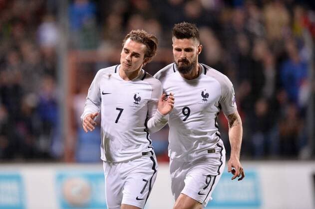 07 Antoine Griezmann (fra) - 09 Olivier Giroud (fra) - JOIE FOOTBALL : Luxembourg vs France - Qualifications Coupe du Monde 2018 - 25 03 2017 AnthonyBIBARD FEP Panoramic 