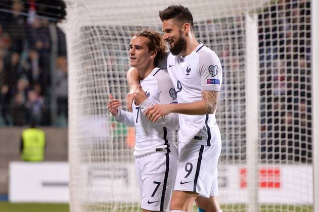 07 Antoine Griezmann (fra) - 09 Olivier Giroud (fra) - JOIE FOOTBALL : Luxembourg vs France - Qualifications Coupe du Monde 2018 - 25 03 2017 AnthonyBIBARD FEP Panoramic 