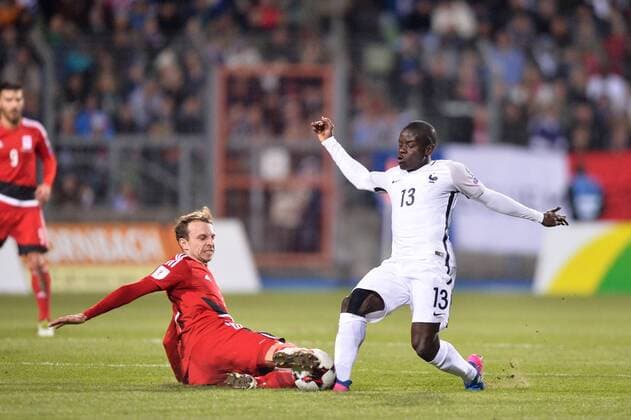13 N GOLO KANTE (fra) - 07 Lars Gerson (lux) FOOTBALL : Luxembourg vs France - Qualifications Coupe du Monde 2018 - 25 03 2017 AnthonyBIBARD FEP Panoramic 