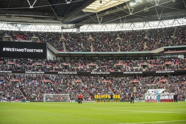 The teams observe a minutes silence ahead of the 2018 World Cup Qualifier Group F match between England and Lithuania at Wembley Stadium, London, England on 26 March 2017. Copyright: xDarrenxMusgrovex 14620025