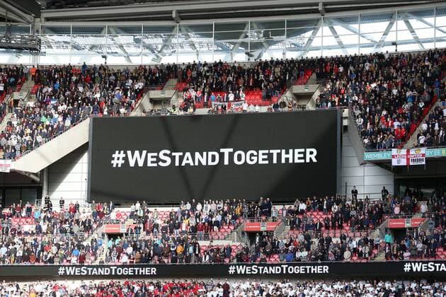 March 26th 2017, Wembley Stadium, London, England; World Cup 2018 Qualification football, England versus Lithuania; Giant screen showing WESTANDTOGATHER xJohnxPatrickxFletcherx  ActionPlus11860857