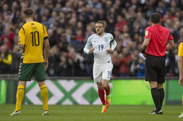 Jamie Vardy of England comes on as a substitute in the second half of the 2018 World Cup Qualifier Group F match between England and Lithuania at Wembley Stadium, London, England on 26 March 2017. Copyright: xDarrenxMusgrovex 14620060