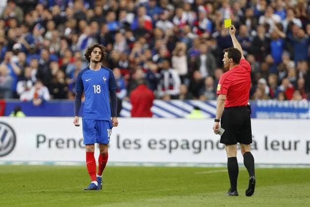 carton jaune pour Adrien Rabiot (France) FOOTBALL : France vs Espagne - Match Amical - 28 03 2017 GwendolineLeGoff Panoramic 