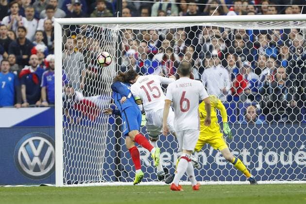 but Antoine Griezmann (France) vs Sergio Ramos (Espagne) David De Gea (Gardien goal Espagne ) FOOTBALL : France vs Espagne - Match Amical - 28 03 2017 GwendolineLeGoff Panoramic 